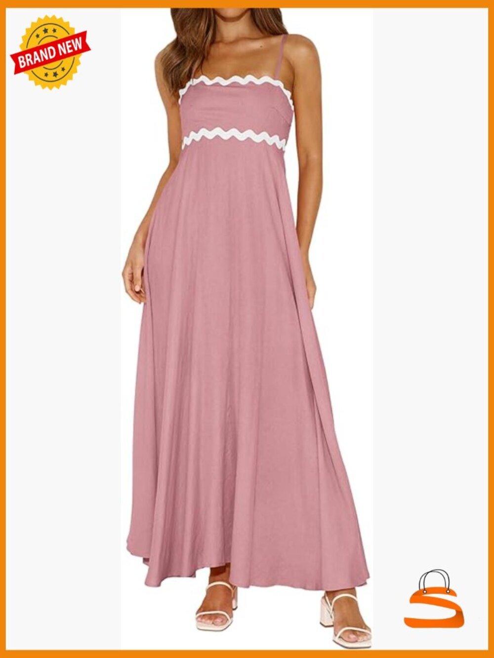 Maxi Dress Smocked Square Neck Spaghetti Strap A-Line Flowy Boho Sundress
